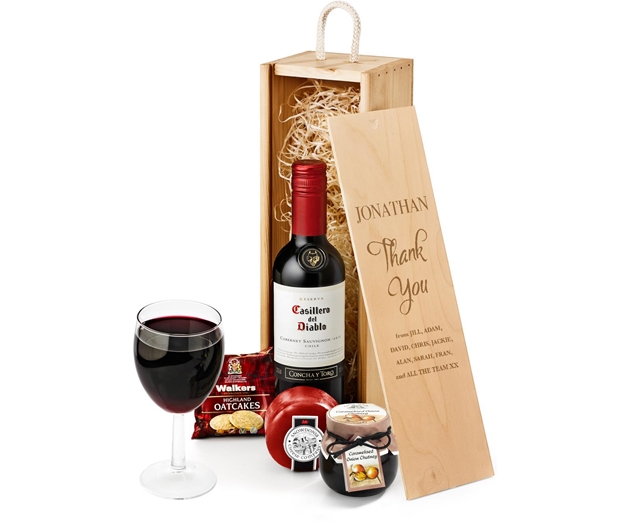 Mother's Day Wine & Cheese Gift Set With Engraved Personalised Lid